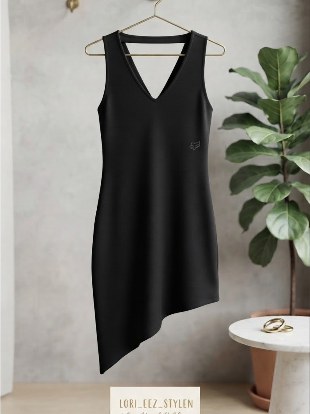 Fox Black Asymmetrical V-Neck Dress